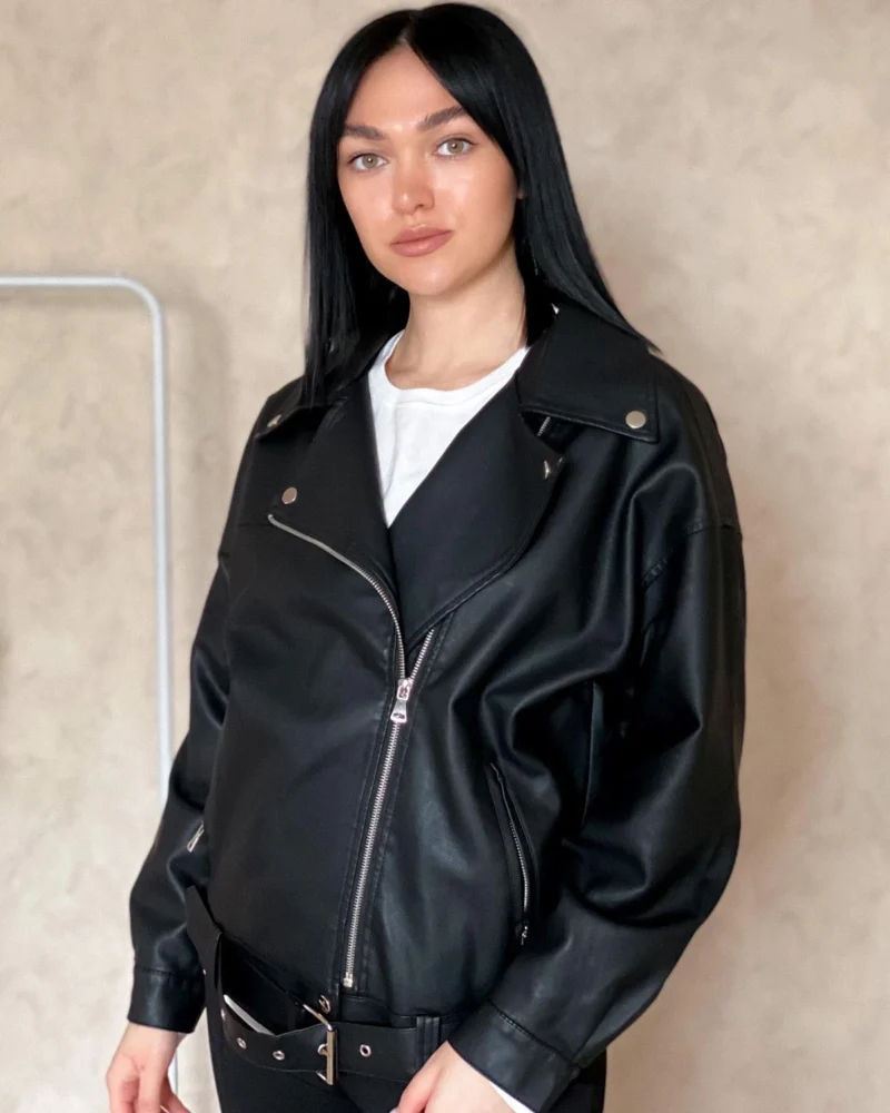 Fitaylor Women Faux PU Leather Jacket Vintage High Street Motorcycle Jacket Lady Lapel Zipper Loose Leather Jacket Coat - Image 5